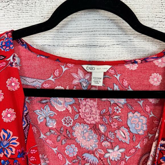 Cato Plus Size Red Floral Tie Front Long Sleeve Blouse Size 22/24W - Picture 5 of 8